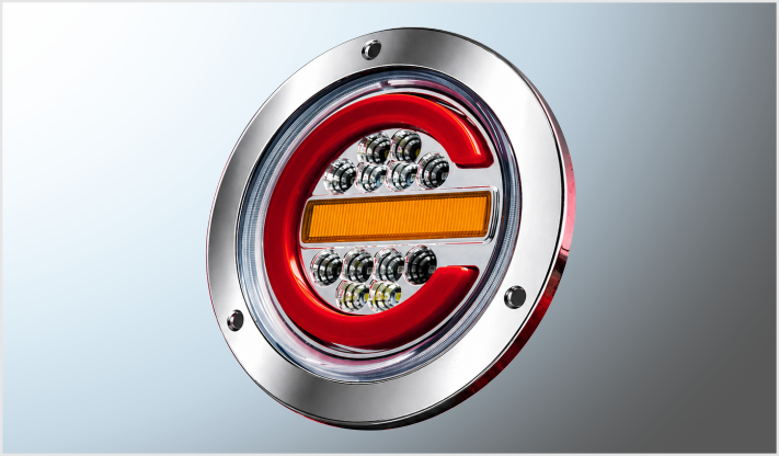 PLAFON P/ATORNILLAR REDONDO 4" "Mr. TRUCK" PLAST. CROM.12 LEDS CLAROS-ROJOS PLASMA ROJO + AMBAR 12-24 V ALTA-BAJA-ESTROBO/40