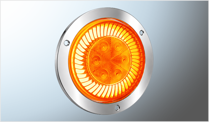 PLAFON P/ATORNILLAR REDONDO 4" "Mr. TRUCK" PLAST. CROM. 6 LEDS AMBAR 12-24 V T/TURBINA ALTA-BAJA-ESTROBO/40