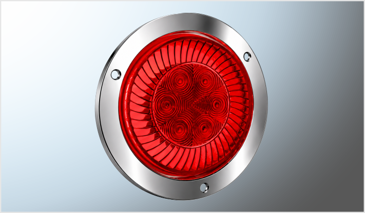PLAFON P/ATORNILLAR REDONDO 4" "Mr. TRUCK" PLAST. CROM. 6 LEDS ROJOS 12-24 V T/TURBINA ALTA-BAJA-ESTROBO/40