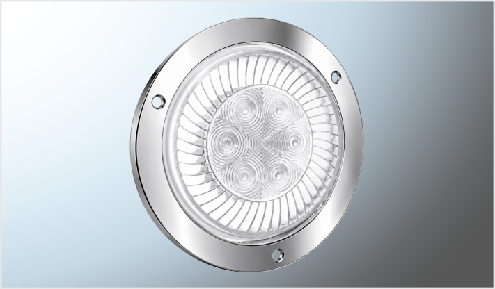 PLAFON P/ATORNILLAR REDONDO 4" "Mr. TRUCK" PLAST. CROM. 6 LEDS 12-24 V T/TURBINA ALTA-BAJA-ESTROBO/40