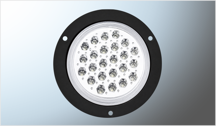 PLAFON P/ATORNILLAR REDONDO 4" "Mr. TRUCK" PLAST. NEGRO 24 LEDS 12 Volts ALTA-BAJA DOBLE BLISTER CHI/40