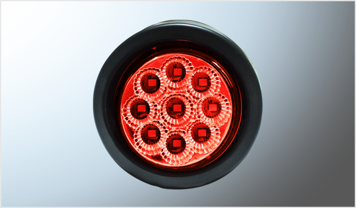 PLAFON EMBUTIR REDONDO 2" "Mr. TRUCK" FIJO HULE NEGRO 9 LEDS ROJO 12 Volts T/PANAL CHINA /40