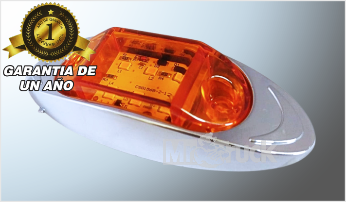 PLAFON MINI-OVALADO 4" "MR. TRUCK" PLASTICO CROMADO 6 LEDS AMBAR Y ESTROBO 12-24 Volts CHIN/100