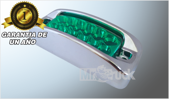 P/ATOR. RECT. 3.5" "Mr. TRUCK" 12 LEDS VERDES C/BICEL CROM. 12-24 Vols/100