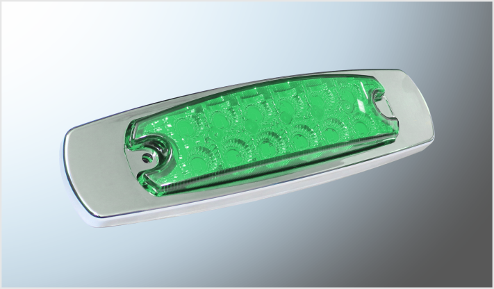 PLAFON P/ATOR. 6.3" OVALADO "MR. TRUCK" PLASTICO CROM. 12 LEDS VERDE FIJO- ESTROBO 12-24 Volts T/PETERBILT CHINA /100