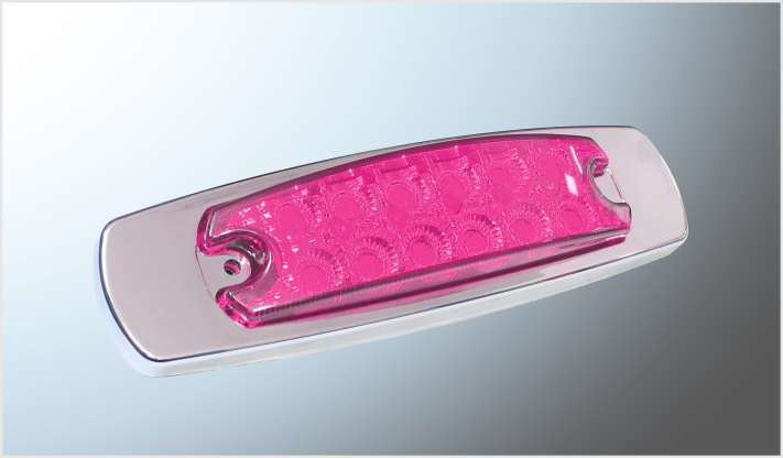 PLAFON P/ATOR. 6.3" OVALADO "MR. TRUCK" BISEL PLASTICO CROM. 12 ROSA FIJO-ESTROBO 12-24 Volts T/PETERBILT CHINA /100