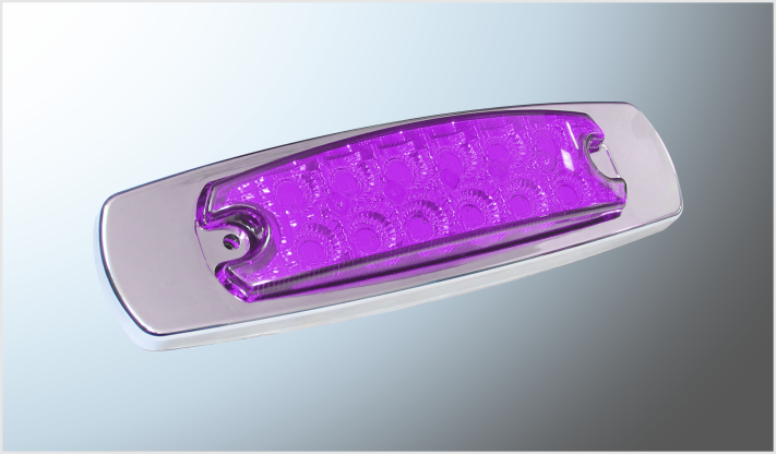 PLAFON P/ATOR. 6.3" OVALADO "MR. TRUCK" PLASTICO CROM. 12 LEDS MORADO FIJO- ESTROBO 12-24 Volts T/PETERBILT CHINA /100