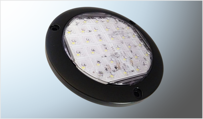 PLAFON P/ATORNILLAR REDONDO 4" PLANO "MR. TRUCK" NEGRO 30 LEDS C/ESTROBO 12-24 Volts EN BOLSA CHIN/100
