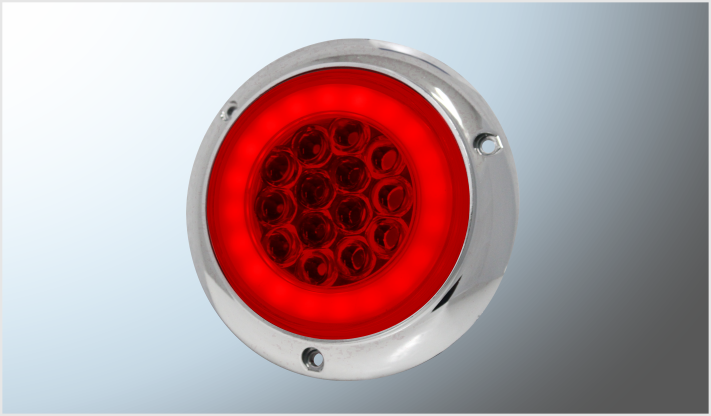 PLAFON RED. P/ATORNILLAR 4" 14 LEDS ROJO C/LUPA CROMADO PLASMA 12-24 Volts EN BLISTER CHINA /50