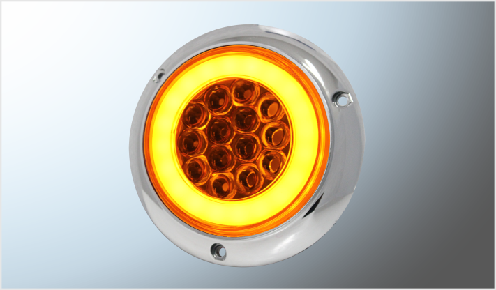 PLAFON RED. P/ATORNILLAR 4" 14 LEDS AMBAR C/LUPA CROMADO PLASMA 12-24 Volts EN BLISTER CHINA /50