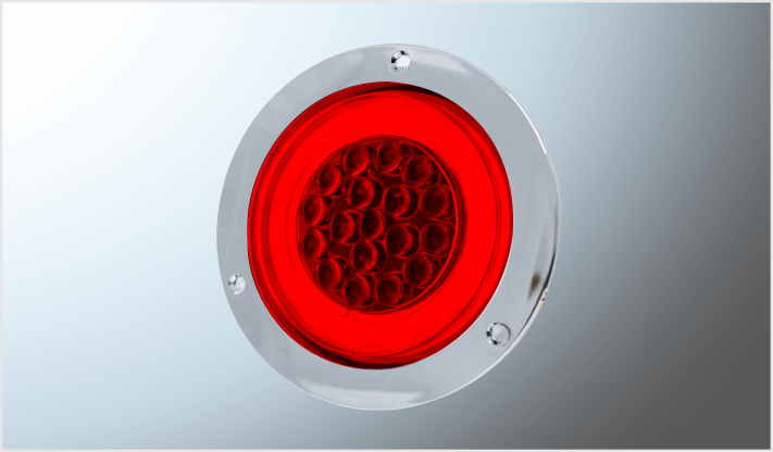 PLAFON RED. P/ATORNILLAR 4" 18 LEDS ROJO C/LUPA CROMADO C/RIN PLASMA 12-24 Volts LUZ CONICA Y DE ALTA INTENSIDAD EN BLISTER CHINA /50