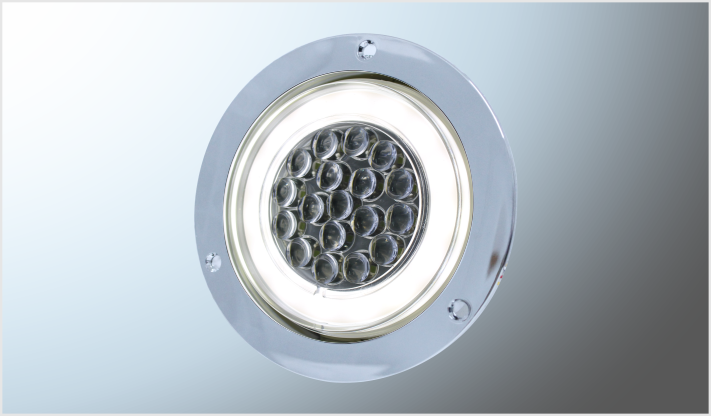 PLAFON RED. P/ATORNILLAR 4" 18 LEDS CLARO C/LUPA CROMADO C/RIN PLASMA 12-24 Volts LUZ CONICA Y DE ALTA INTENSIDAD EN BLISTER CHINA /50
