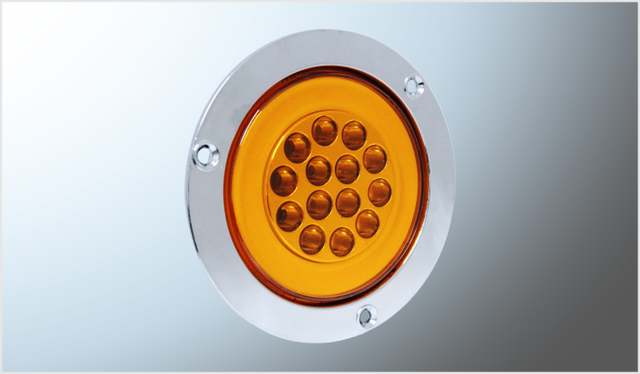 PLAFON REDONDO P/ATORNILLAR 4" 14 LEDS AMBAR CROMADO C/RING PLASMA 12-24 Volts EN BLISTER CHINA /100