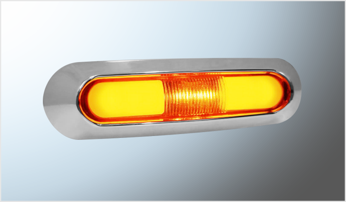 P/ATOR. OVALADO "Mr. TRUCK" (12x3.4 cms) PLAST. CROMADO 2 LEDS+PLASMA AMBAR 12- 24 V FIJO Y ESTROBO/200