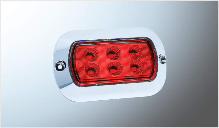 PLAFON P/ATORNILLAR RECT. (10.5x6.3 cms) "Mr. TRUCK" PLAST. CROMADO 6 LEDS ROJOS 12-24 Volts FIJO-ESTROBO EN BOLSA CHINA /100