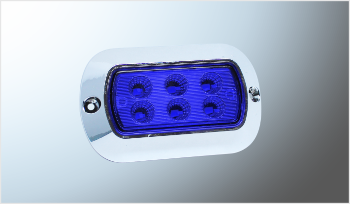 PLAFON P/ATORNILLAR RECT. (10.5x6.3 cms) "Mr. TRUCK" PLAST. CROMADO 6 LEDS AZUL 12-24 Volts FIJO-ESTROBO EN BOLSA CHINA /100