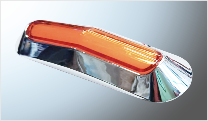 PLAFON OVALADO MINI 6 LEDS PLASMA AMBAR ESTROBO (12 x 3.2 cms) CROMADO 12 Volts BOLSA CHINA /