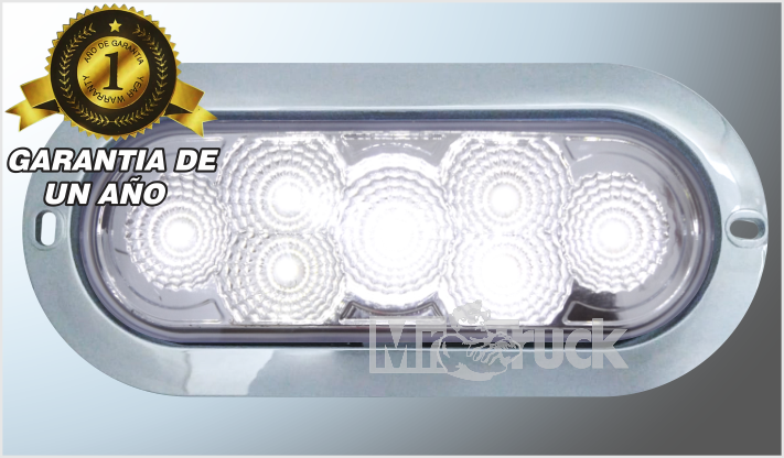 PLAFON P/ATORNILLAR OVALADO "Mr. TRUCK" 6.3" LEDS CLARO C/ESTROBO, ALTA-BAJA 12V CROMADO CHI/40