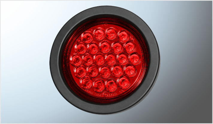 PLAFON EMBUTIR HULE REDONDO 4" "Mr. TRUCK" 24 LEDS ROJOS 12-24 Volts DOT-SAE PLAST. NEGRO CAJA /100