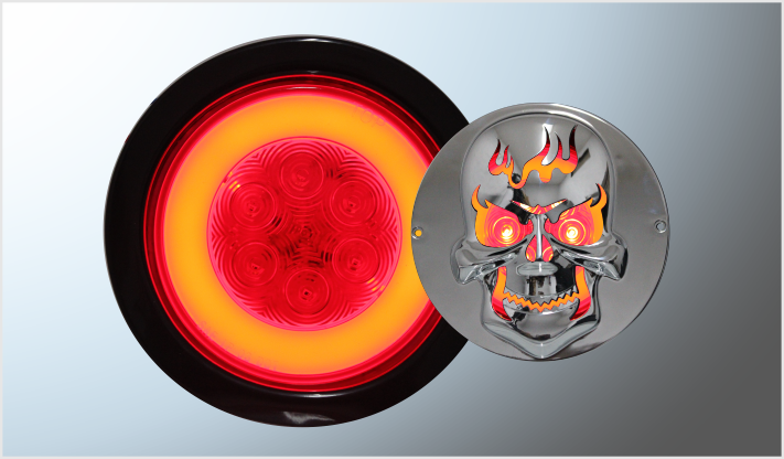 PLAFON P/EMBUTIR RED. "MR. TRUCK" 4" ROJO 6 LEDS 10-30V ALTA-BAJA- EST C/CUBIERTA CALAVERA P/ATOR./40