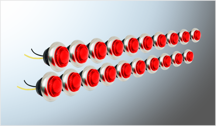 PLAFON (PILOTO) REDONDO TABLERO (2.9 cms) 3 LEDS ROJOS C/CABLE ACERO INOX.12 Volts (20 Pzas) CHI/50