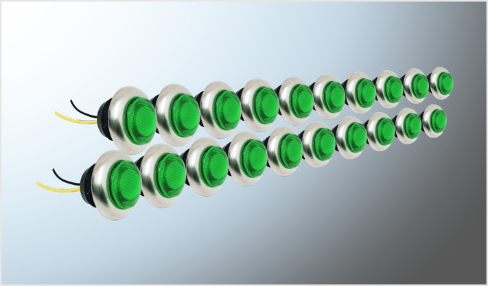 PLAFON (PILOTO) REDONDO TABLERO (2.9 cms) 3 LEDS VERDES C/CABLE ACERO INOX.12 Volts (20 Pzas) CHI/50