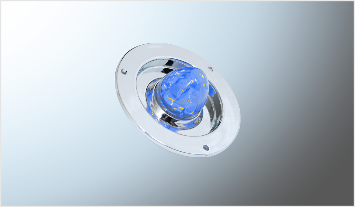 PLAFON P/ATORNILLAR "Mr. TRUCK" AZUL ICE C/BASE CROMADA 2.5" ESTRELLA" FIJO Y ROTATIVO 12-24 Volts BLISTER CHINA /100