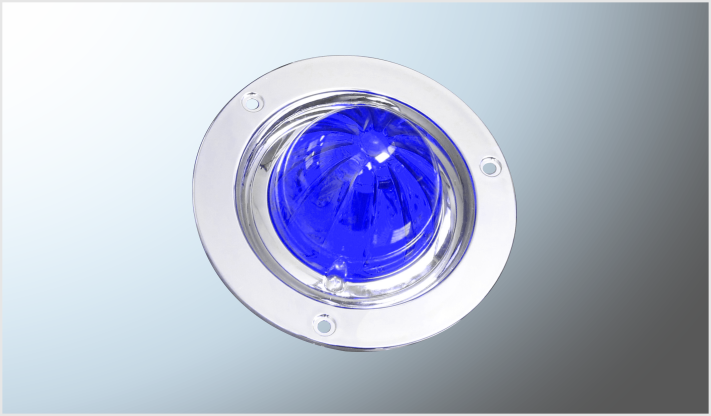 PLAFON P/ATORNILLAR 4" "Mr. TRUCK" AZUL C/BASE CROMADA 4" "EFECTO FIJO-ESTROBO- ROTATIVO 12-24 Volts BLISTER CHINA /100