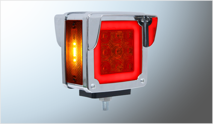 DIREC. "Mr.TRUCK" CROMADO C/VISERA T/KW LEDS AMBAR-ROJO FIJA- 12-24 IZQ. BLISTER CHINA/25