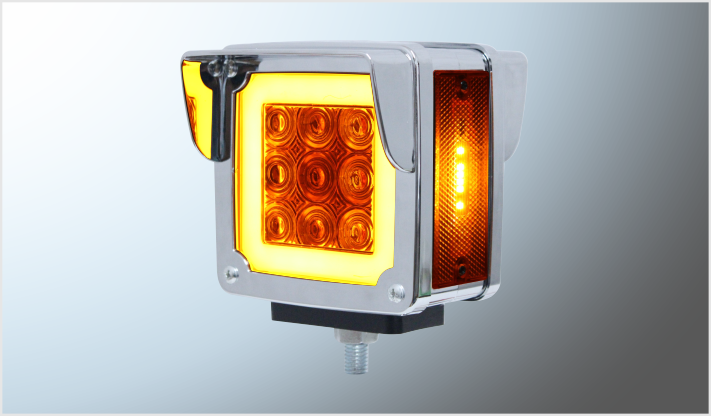 DIREC. "Mr.TRUCK" CROMADO C/VISERA T/KW LEDS AMBAR-ROJO FIJA- 12-24 Volts DER. BLISTER CHINA/25