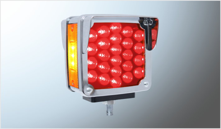 DIREC. "Mr.TRUCK" CROMADO C/VISERA T/KW LEDS AMBAR-ROJO FIJA- ALTA-BAJA-ESTROBO SECUENCIAL 12-24 Volts IZQ. BLISTER CHINA/25