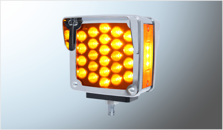 DIREC. "Mr.TRUCK" CROMADO C/VISERA T/KW LEDS AMBAR-ROJO FIJA- ALTA-BAJA-ESTROBO SECUENCIAL 12-24 Volts DER. BLISTER CHINA/25