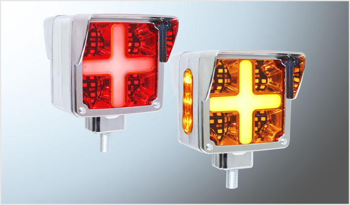 DIREC. CROMADO. T/KW MINI (7.5x5 cms) GEL 27 LEDS+ CRUZ PLASMA AMBAR-ROJO 12-24 Volts VISERA FIJO-ALTA-BAJA- ESTROBO DERECHA CHINA/100