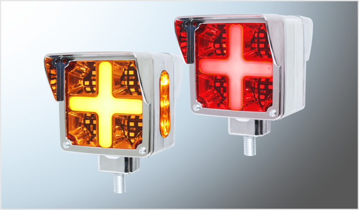 DIREC. CROMADO. T/KW MINI (7.5x5 cms) GEL 27 LEDS+ CRUZ PLASMA AMBAR-ROJO 12-24 Volts VISERA FIJO-ALTA-BAJA- ESTROBO IZQUIERDA CHINA/100