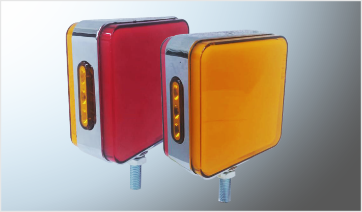 DIREC. "Mr.TRUCK" CROM. UNIVERSAL GEL AMBAR-ROJO+6 LEDS AMBAR 12-24 Volts FIJO- ESTROBO IZQ/20