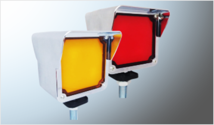 PLAFON DIRECCIONAL CROM. T/KW MINI GEL AMBAR-ROJO 12-24 Volts VISERA ALTA-BAJA- ESTROBO DERECHA/20