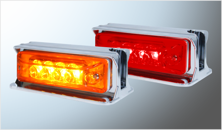 DIRECC. VERTICAL PLANO "Mr. TRUCK" 8 LEDS AMBAR- ROJO (12x6 cms) FIJO- ESTROBO12-24 Volts EN BLISTER CHINA/100