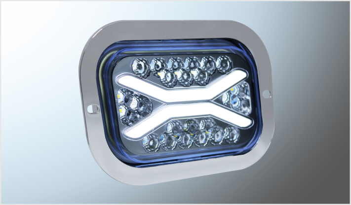 PLAFON RECTANGULAR "Mr. TRUCK" 24 LEDS CLAROS (16x11.5 12-24 Volts ALTA-BAJA- ESTROBO EN BLISTER CHINA/50