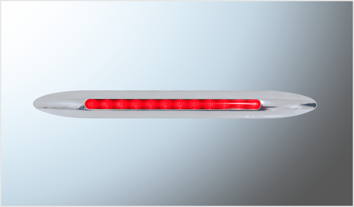 PLAFON P/ATORNILLAR OVALADO (25x2.5 cms) CROMADO 12 LEDS ROJO ESTROBO-FUNCIONES 12 Volts CHINA/100