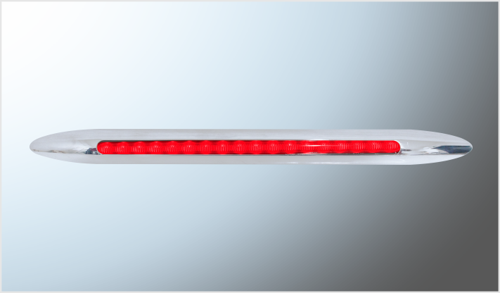 PLAFON P/ATORNILLAR OVALADO (34x2.5 cms) CROMADO 18 LEDS ROJO ESTROBO-FUNCIONES 12 Volts CHINA/100