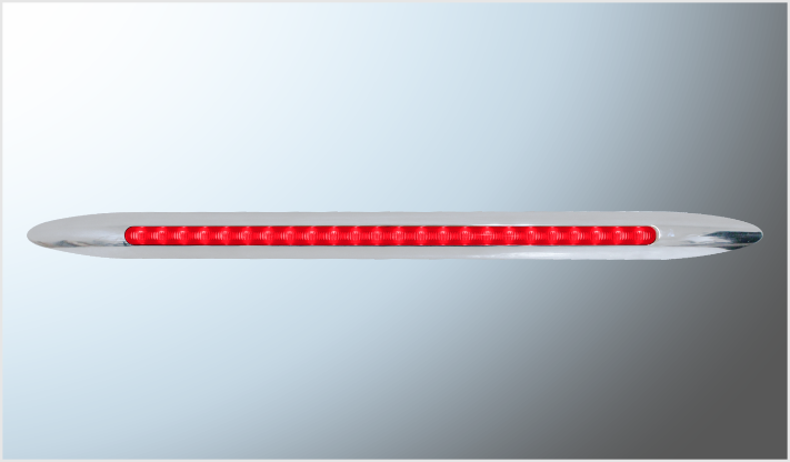 PLAFON P/ATORNILLAR OVALADO (43x2.5 cms) CROMADO 24 LEDS ROJO ESTROBO-FUNCIONES 12 Volts CHINA/100