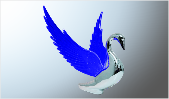 CISNE DE PLASTICO CROMADO CON ALAS AZULES CON LUZ