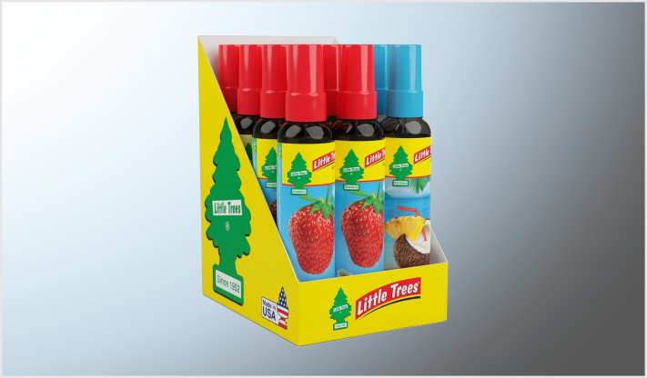 EXHIB. AROMATIZANTE PINO LIQUIDO SPRAY SURTIDO 12 Piezas (8 FRESA y 4 CARIBBEAN COLADA) USA/1