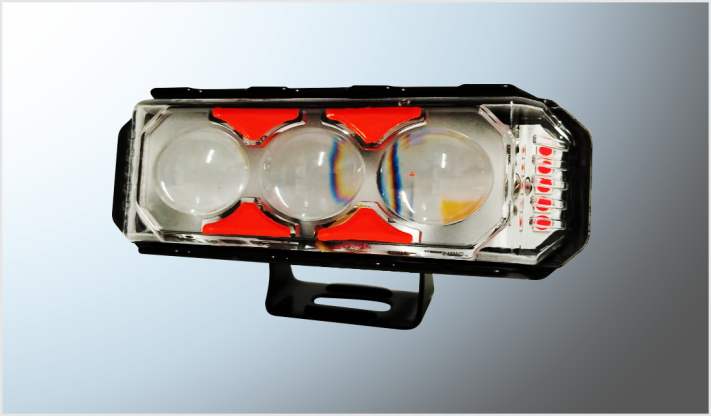 FARO RECTANGULAR C/3 LUPAS CLARA- AMBAR ESTROBO Y FUNCIONES 30 Watts (10x3.5 cms) 10 LEDS ROJO-AZUL 10- 80 Volts 2200 Lm CHINA /25e4