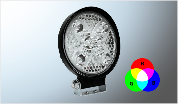 PLASMA CLARO CUARTO AMBAR 9-32 Volts CHI/6 FARO 9 LEDS (3030) CLAROS+12 LEDS RGB 63 Watts REDONDO (11.2 cms) ESTROBO 12-24 Volts 600 Lm CHI/14