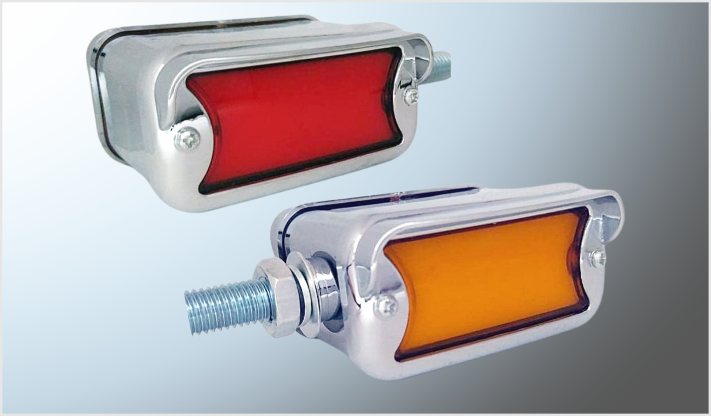 DIRECCIONAL "Mr. TRUCK" RECT. (8x4 cms) CROMADO PLASMA ALTA- BAJA-ESTROBO 12-24 Volts IZQ.