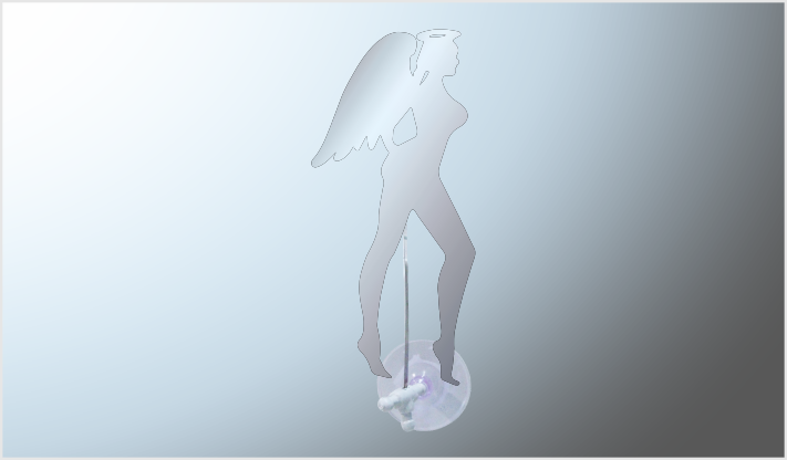EMBLEMA PLASTICO CROMADO LADY DE PIE "ANGELITA" CON CHUPON NACIONAL