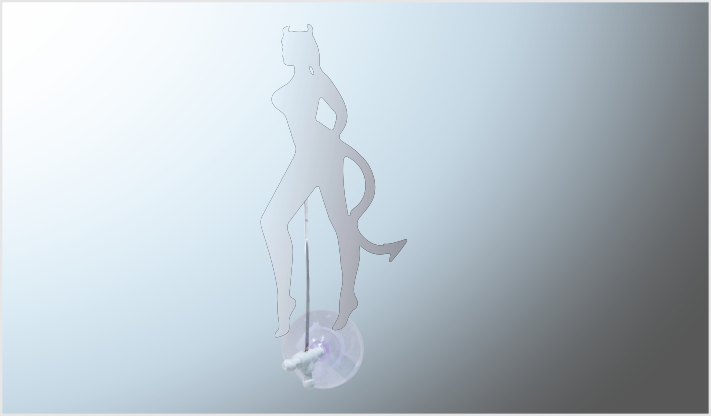 EMBLEMA PLASTICO CROMADO LADY DE PIE "DIABLITA" CON CHUPON NACIONAL