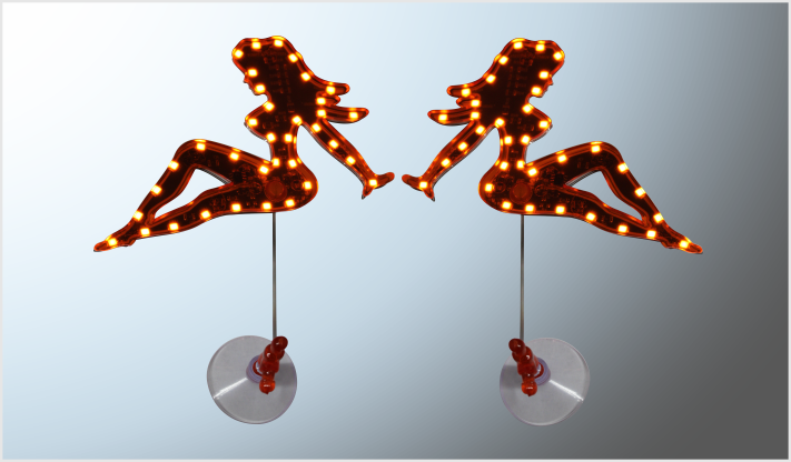 EMBLEMA PLASTICO LADY SENTADA CON LUZ LED AMBAR ESTROBO CON CHUPON NACIONAL